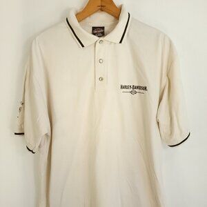 New Castle PA Harley Davidson Polo Shirt Men's Large Cream Distressed USA